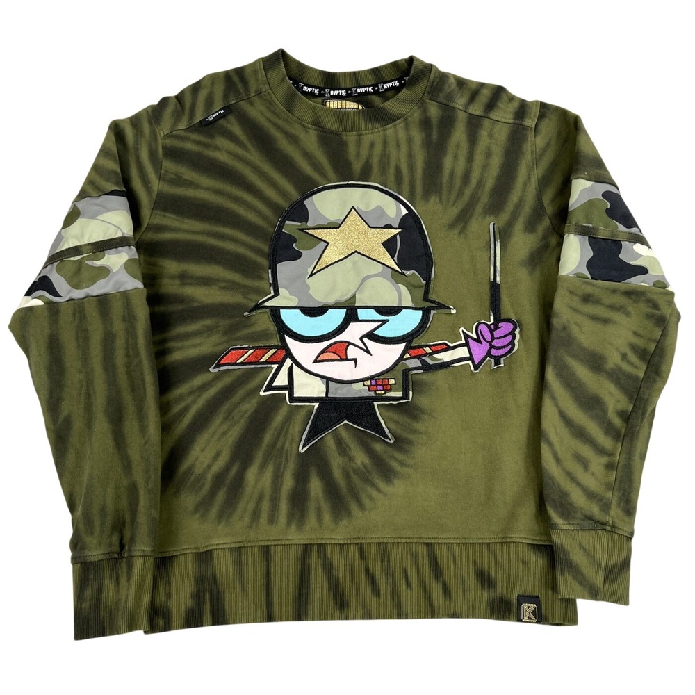 de Kryptic Dexters Laboratory Sweatshirt M Green Camo Tie Dye Men Embroidered